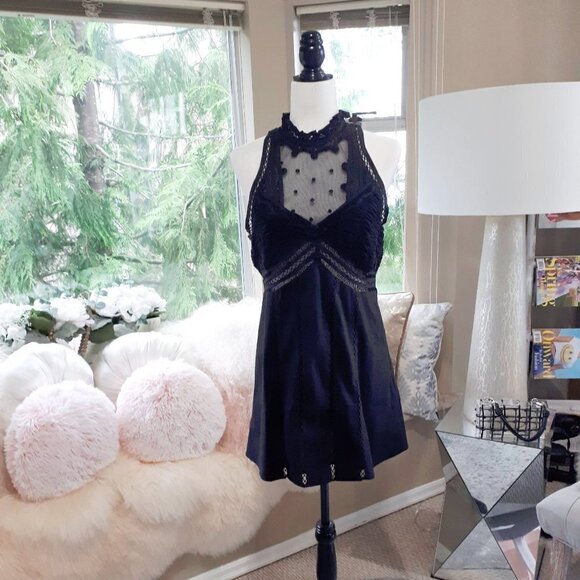 NWT Free People black mesh embroidered eyelet detail dress, S - Picture 7 of 15